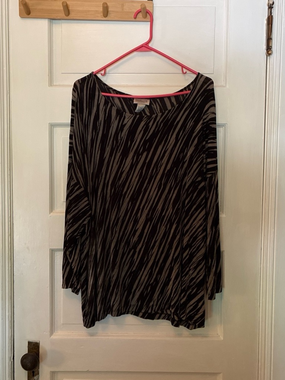 Chico's Black and Taupe Zebra-Stripe Long Sleeve Top